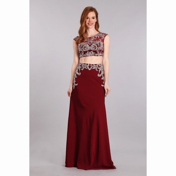 2 pc Burgundy Silver Dress 1625 - Picture 1 of 6